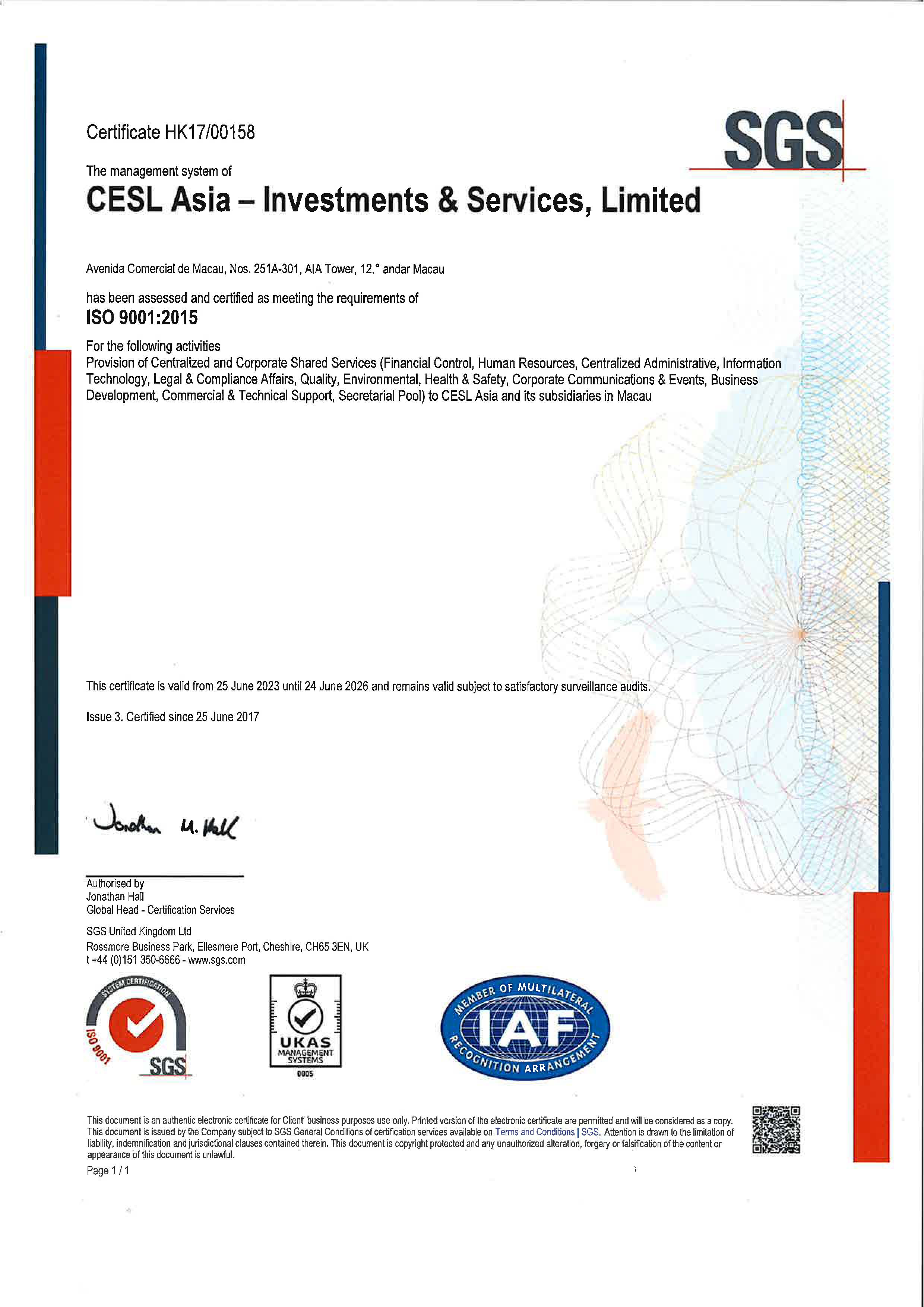 CESL Asia_ISO9001_2023-2026