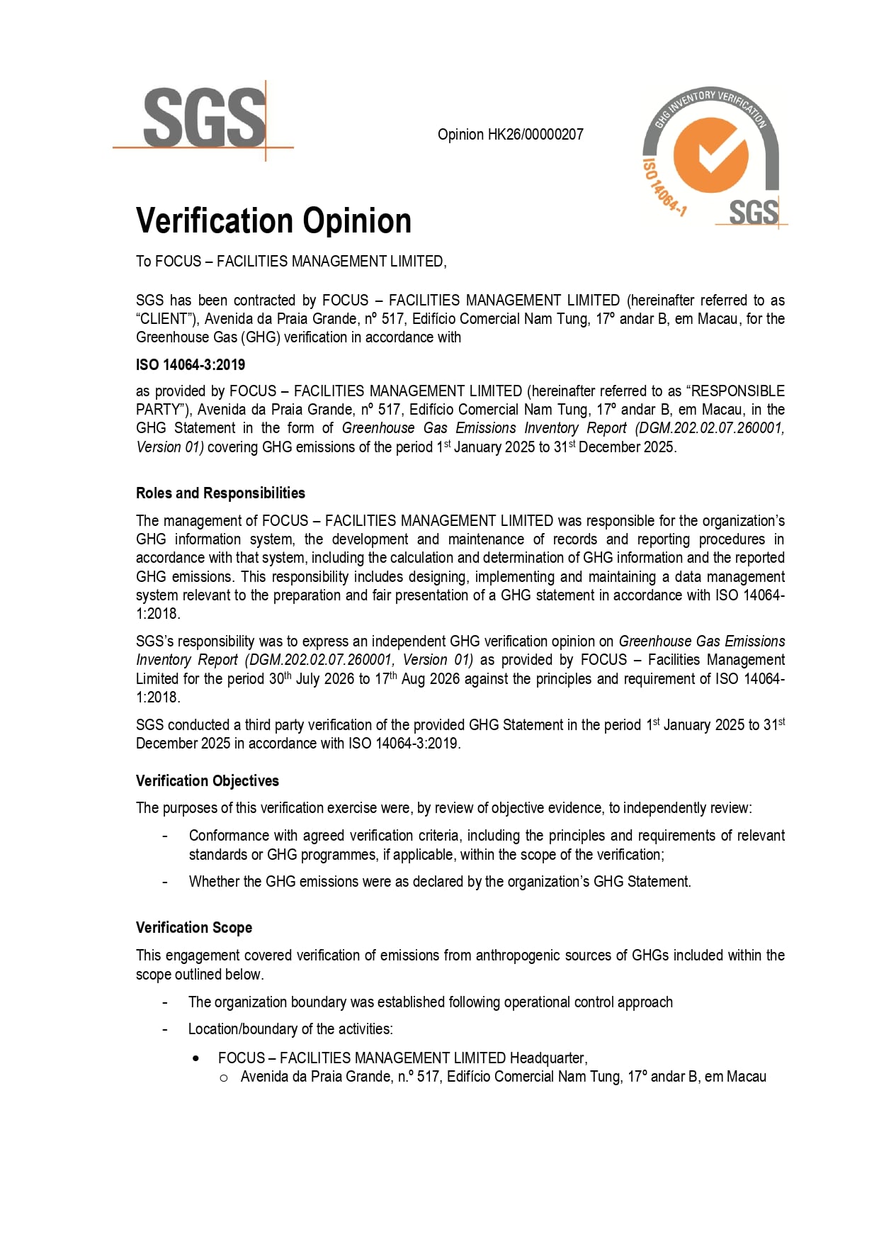 FOCUS Facilities Management_ISO14064_2022