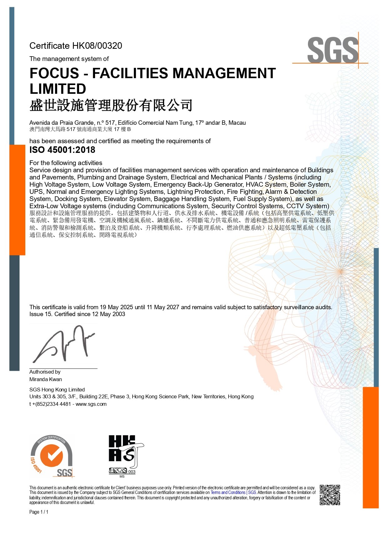 FOCUS Facilities Management_ISO45001_2024-2027