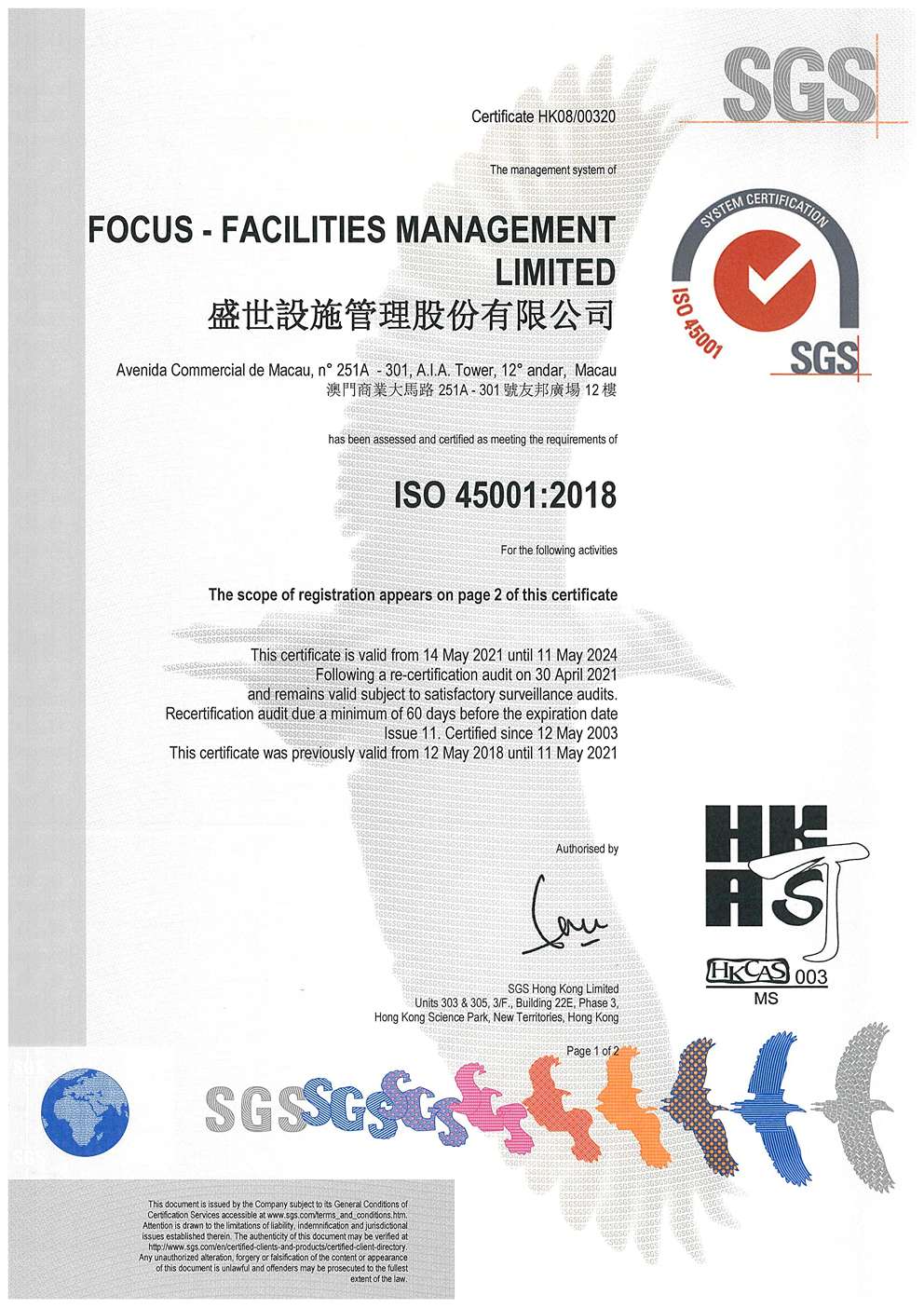 FOCUS Facilities Management_ISO45001_2021-2023