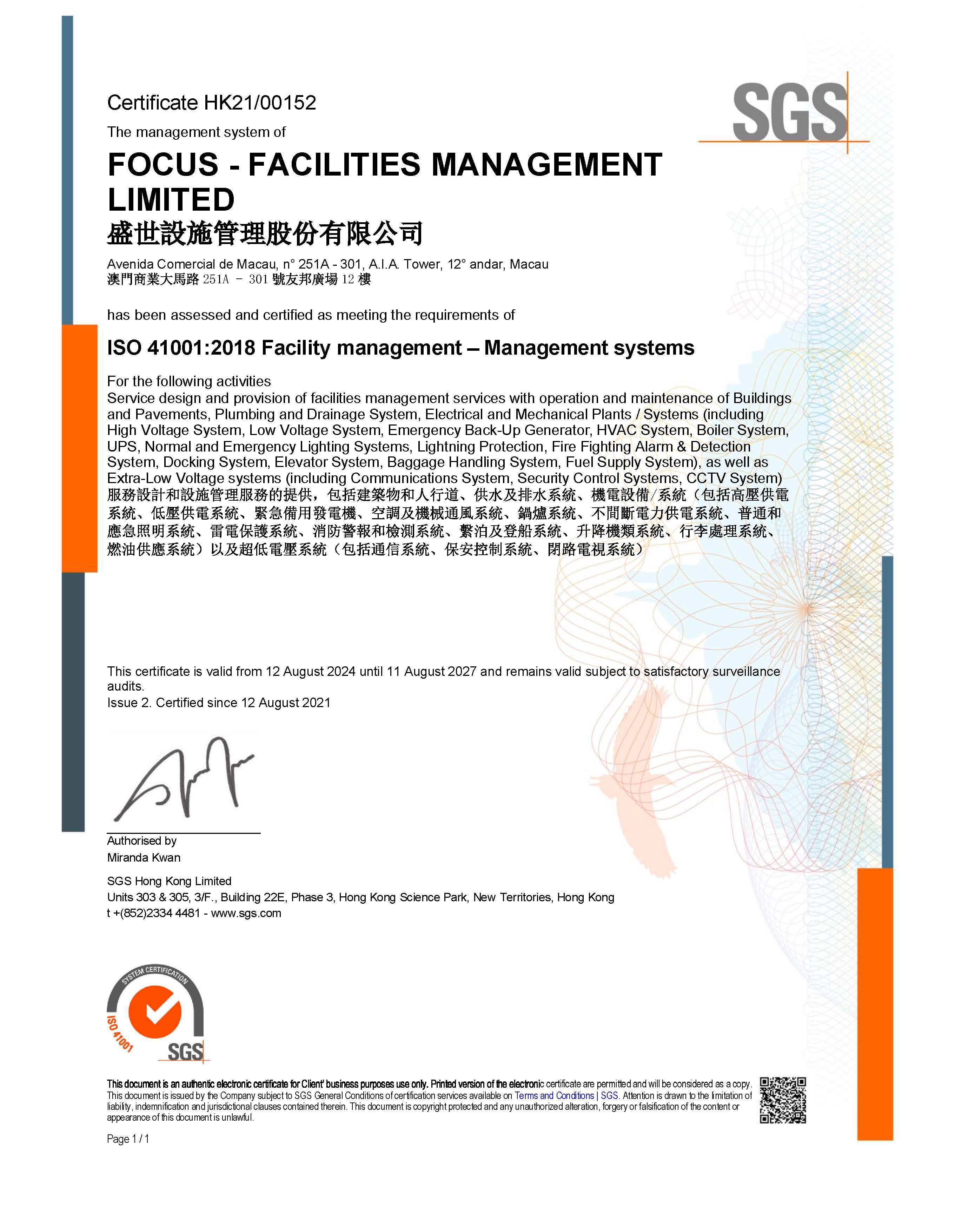 FOCUS Facilities Management_ISO41001_2024-2027
